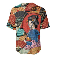 Japanese Geisha Katana Baseball Jersey Japan Sensu Seigaiha Pattern - Wonder Print Shop