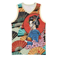 Japanese Geisha Katana Basketball Jersey Japan Sensu Seigaiha Pattern - Wonder Print Shop