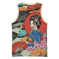 Japanese Geisha Katana Basketball Jersey Japan Sensu Seigaiha Pattern - Wonder Print Shop