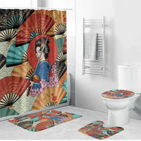 Japanese Geisha Katana Bathroom Set Japan Sensu Seigaiha Pattern - Wonder Print Shop