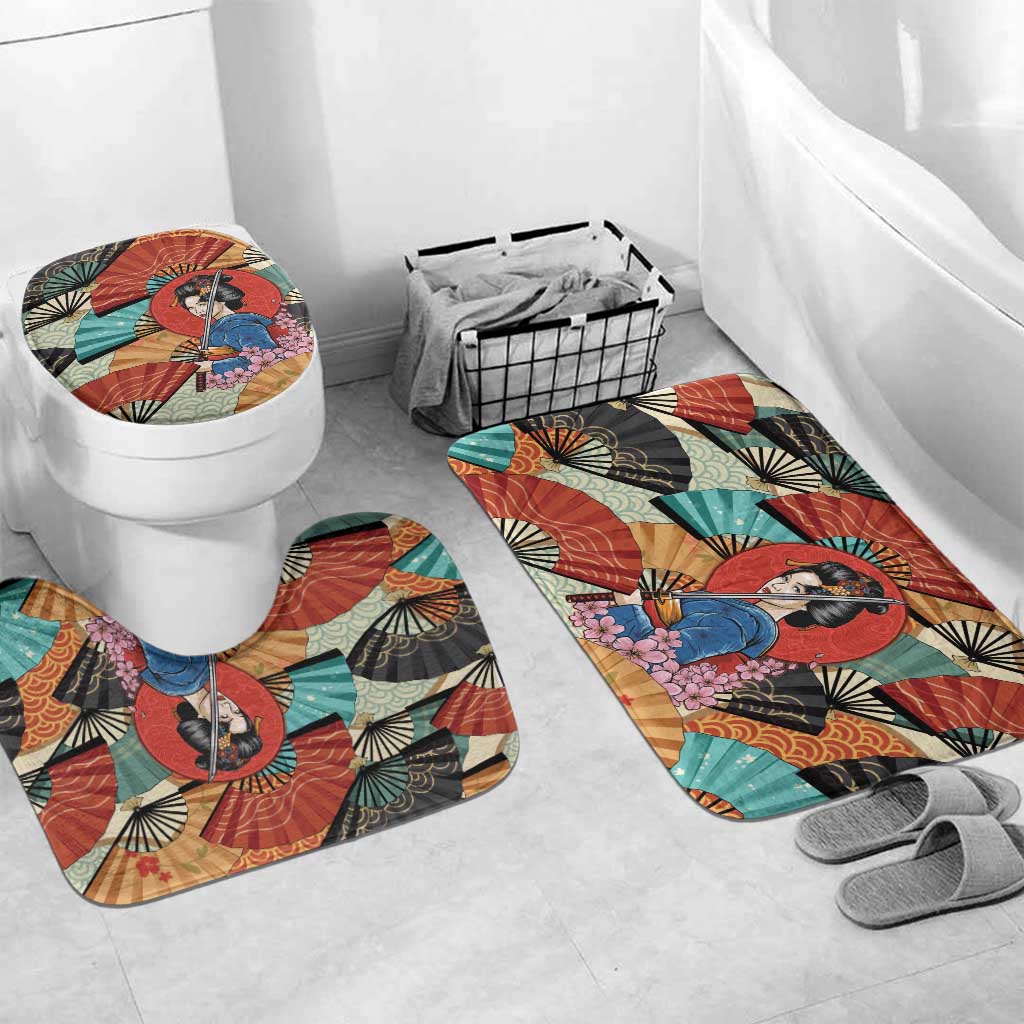 Japanese Geisha Katana Bathroom Set Japan Sensu Seigaiha Pattern - Wonder Print Shop