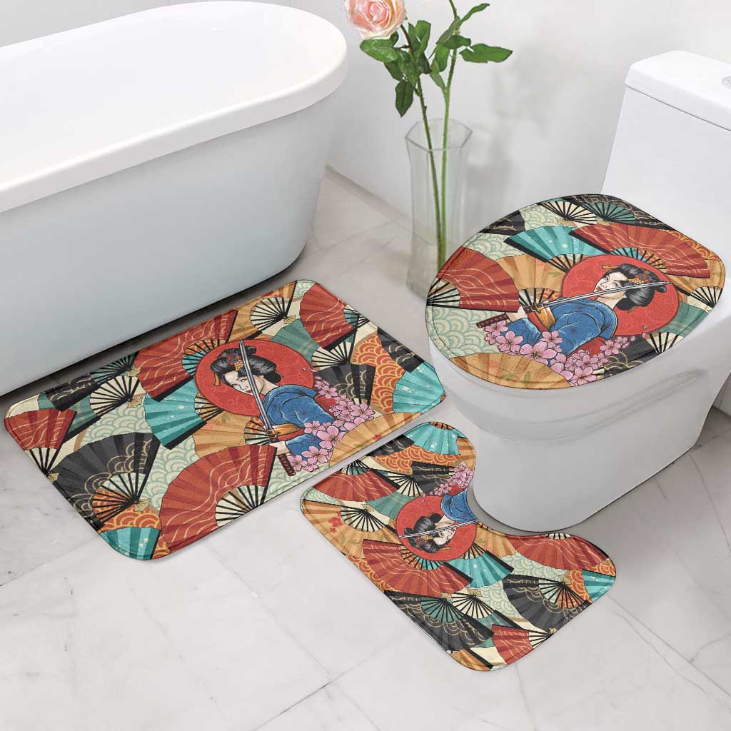 Japanese Geisha Katana Bathroom Set Japan Sensu Seigaiha Pattern - Wonder Print Shop