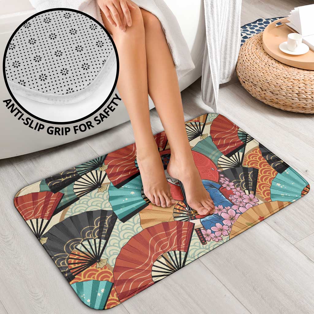 Japanese Geisha Katana Bathroom Set Japan Sensu Seigaiha Pattern - Wonder Print Shop