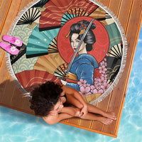 Japanese Geisha Katana Beach Blanket Japan Sensu Seigaiha Pattern - Wonder Print Shop