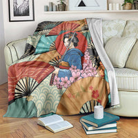 Japanese Geisha Katana Blanket Japan Sensu Seigaiha Pattern - Wonder Print Shop