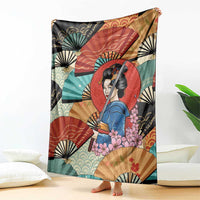 Japanese Geisha Katana Blanket Japan Sensu Seigaiha Pattern - Wonder Print Shop