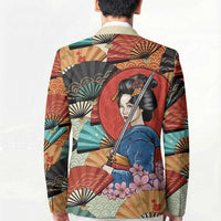 Japanese Geisha Katana Blazer Japan Sensu Seigaiha Pattern - Wonder Print Shop