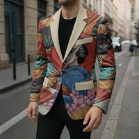Japanese Geisha Katana Blazer Japan Sensu Seigaiha Pattern - Wonder Print Shop