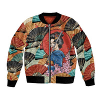 Japanese Geisha Katana Bomber Jacket Japan Sensu Seigaiha Pattern - Wonder Print Shop