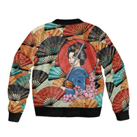 Japanese Geisha Katana Bomber Jacket Japan Sensu Seigaiha Pattern - Wonder Print Shop