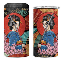Japanese Geisha Katana 4 in 1 Can Cooler Tumbler Japan Sensu Seigaiha Pattern - Wonder Print Shop