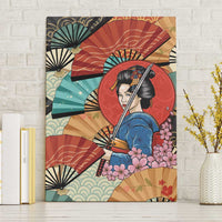 Japanese Geisha Katana Canvas Wall Art Japan Sensu Seigaiha Pattern - Wonder Print Shop