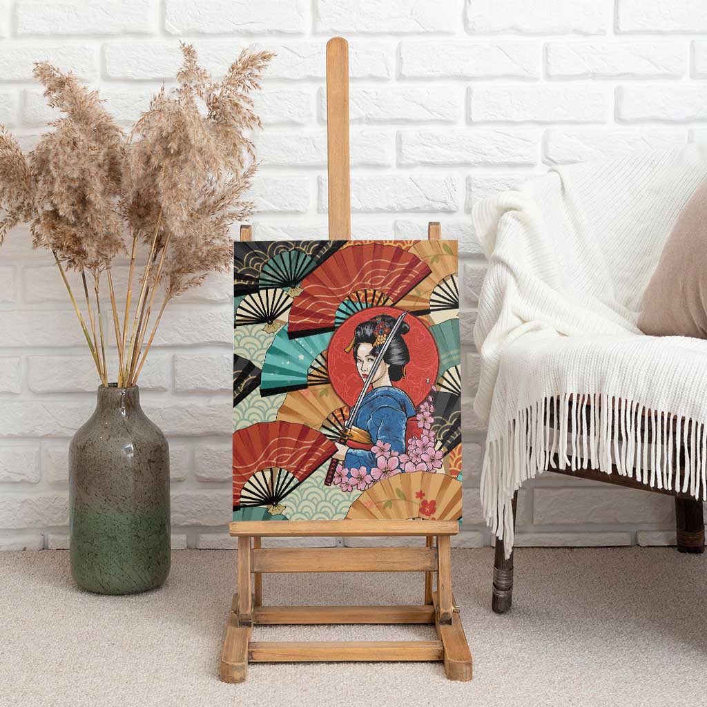Japanese Geisha Katana Canvas Wall Art Japan Sensu Seigaiha Pattern - Wonder Print Shop