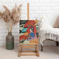 Japanese Geisha Katana Canvas Wall Art Japan Sensu Seigaiha Pattern - Wonder Print Shop