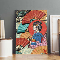 Japanese Geisha Katana Canvas Wall Art Japan Sensu Seigaiha Pattern - Wonder Print Shop