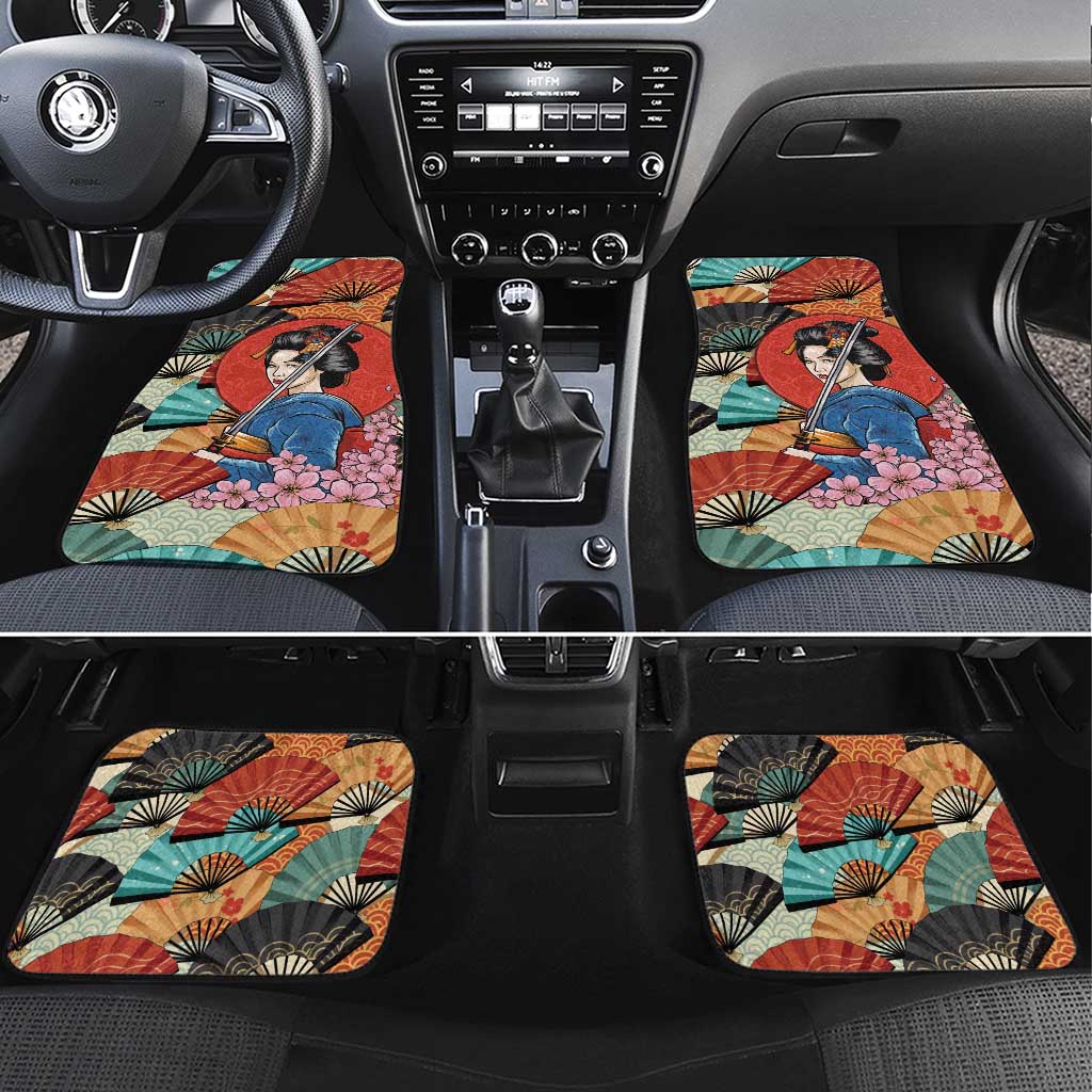 Japanese Geisha Katana Car Mats Japan Sensu Seigaiha Pattern - Wonder Print Shop