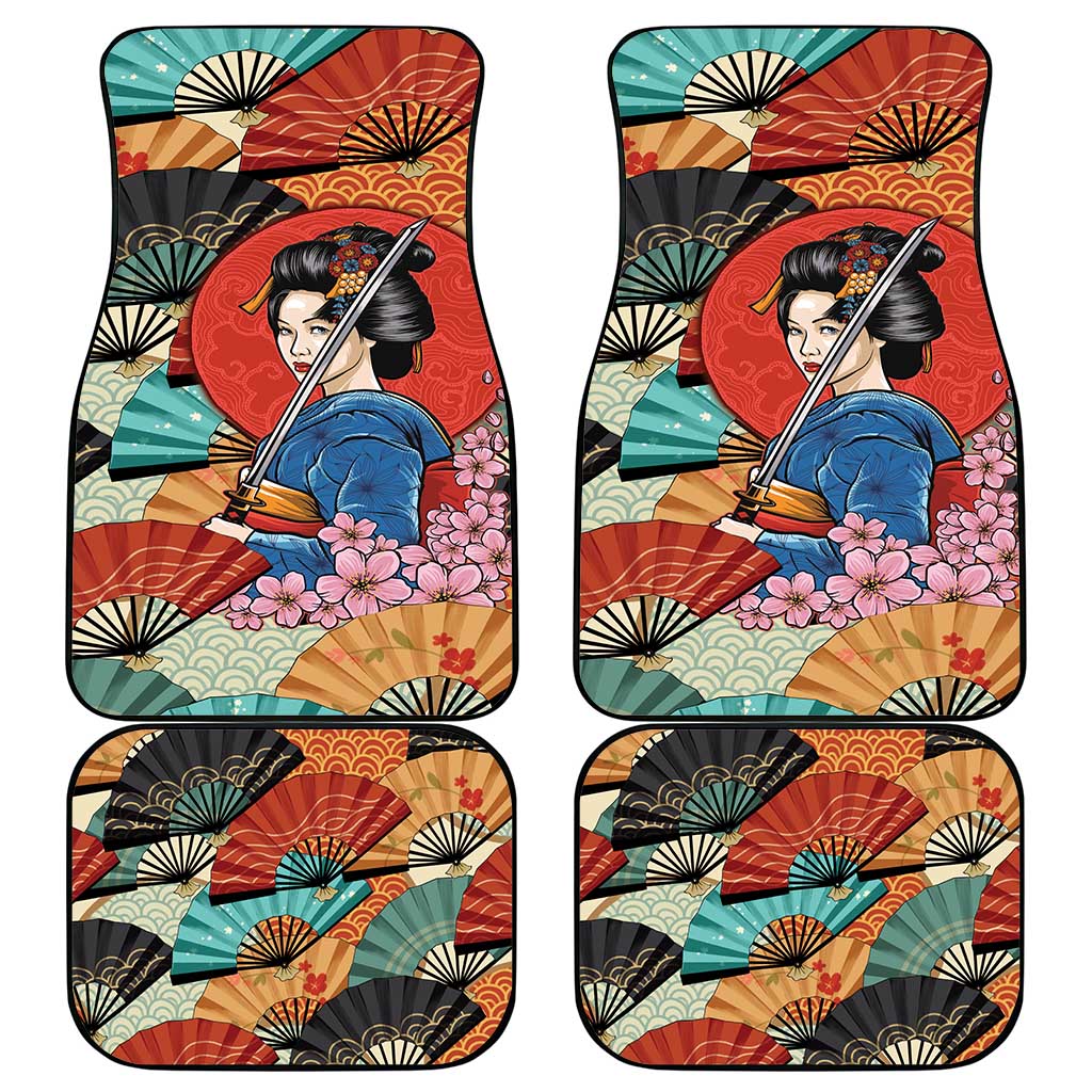 Japanese Geisha Katana Car Mats Japan Sensu Seigaiha Pattern - Wonder Print Shop
