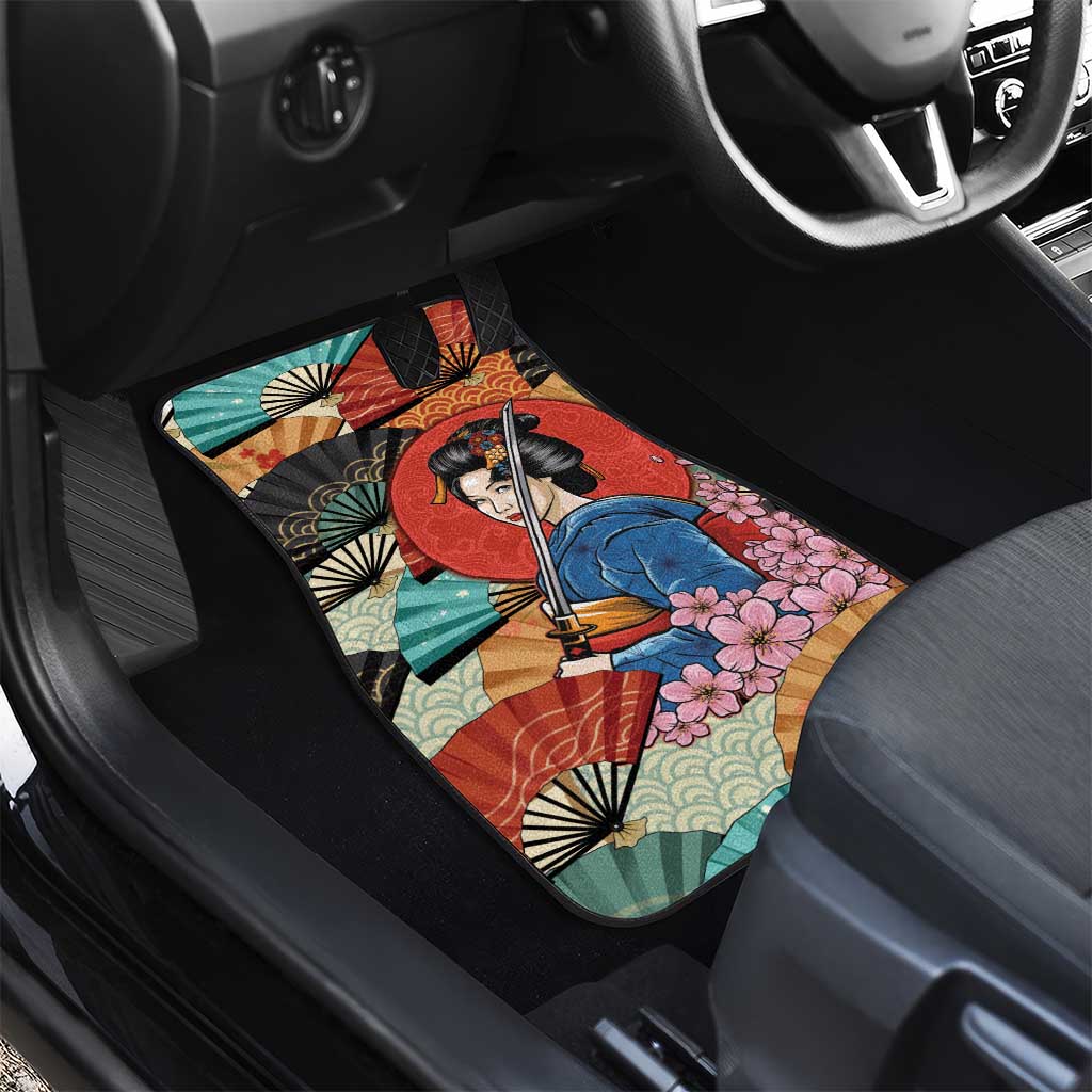 Japanese Geisha Katana Car Mats Japan Sensu Seigaiha Pattern - Wonder Print Shop