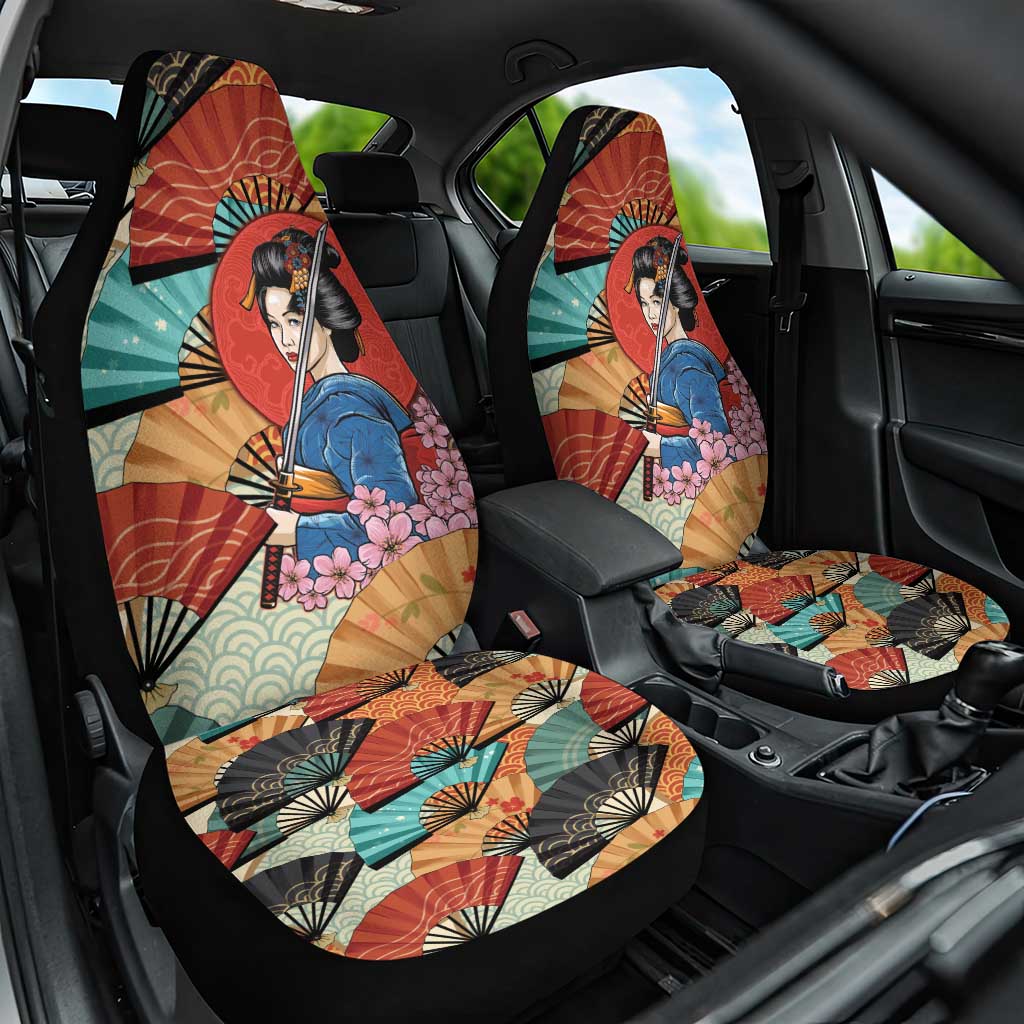 Japanese Geisha Katana Car Seat Cover Japan Sensu Seigaiha Pattern - Wonder Print Shop