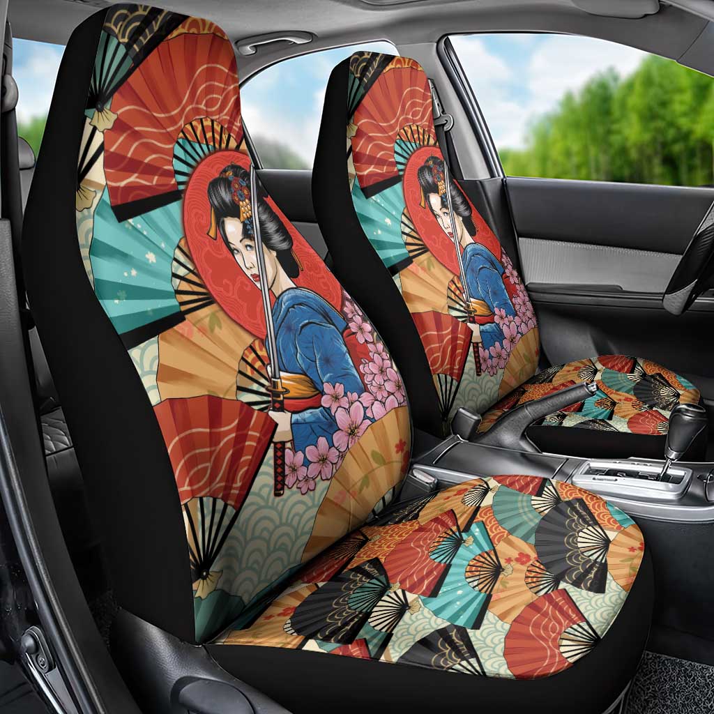Japanese Geisha Katana Car Seat Cover Japan Sensu Seigaiha Pattern - Wonder Print Shop