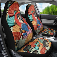 Japanese Geisha Katana Car Seat Cover Japan Sensu Seigaiha Pattern - Wonder Print Shop