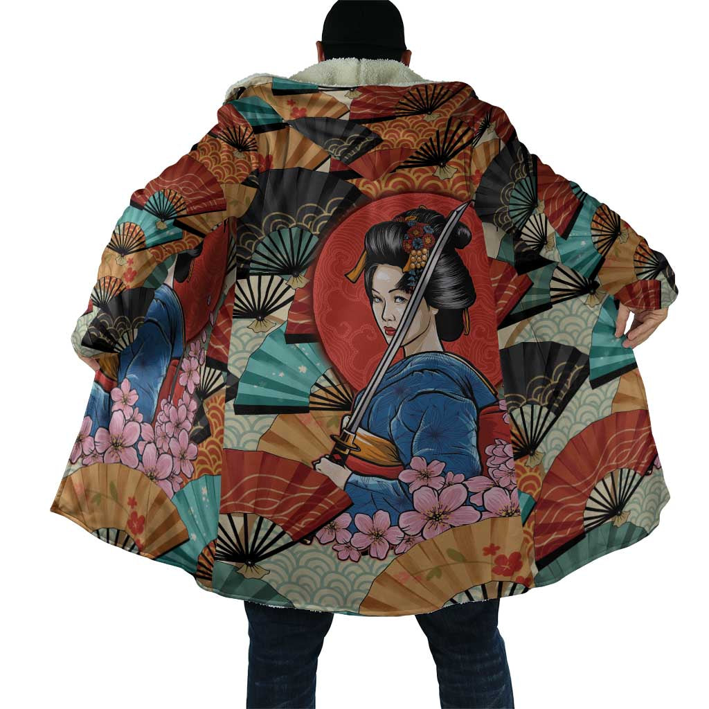 Japanese Geisha Katana Cloak Japan Sensu Seigaiha Pattern - Wonder Print Shop