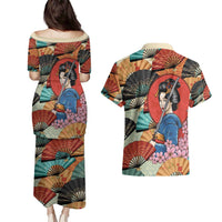 Japanese Geisha Katana Couples Matching Puletasi and Hawaiian Shirt Japan Sensu Seigaiha Pattern - Wonder Print Shop