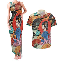 Japanese Geisha Katana Couples Matching Tank Maxi Dress and Hawaiian Shirt Japan Sensu Seigaiha Pattern - Wonder Print Shop