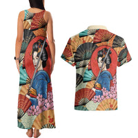 Japanese Geisha Katana Couples Matching Tank Maxi Dress and Hawaiian Shirt Japan Sensu Seigaiha Pattern - Wonder Print Shop