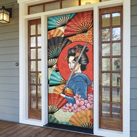 Japanese Geisha Katana Door Cover Japan Sensu Seigaiha Pattern - Wonder Print Shop