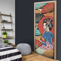 Japanese Geisha Katana Door Cover Japan Sensu Seigaiha Pattern - Wonder Print Shop