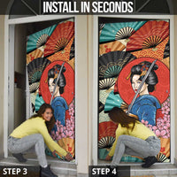 Japanese Geisha Katana Door Cover Japan Sensu Seigaiha Pattern - Wonder Print Shop