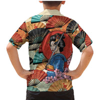 Japanese Geisha Katana Family Matching Mermaid Dress and Hawaiian Shirt Japan Sensu Seigaiha Pattern - Wonder Print Shop