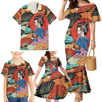 Japanese Geisha Katana Family Matching Mermaid Dress and Hawaiian Shirt Japan Sensu Seigaiha Pattern - Wonder Print Shop