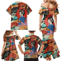 Japanese Geisha Katana Family Matching Mermaid Dress and Hawaiian Shirt Japan Sensu Seigaiha Pattern - Wonder Print Shop