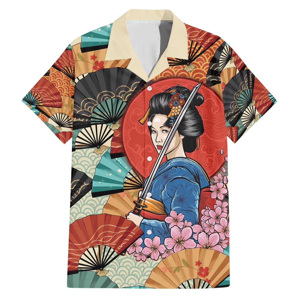 Japanese Geisha Katana Family Matching Mermaid Dress and Hawaiian Shirt Japan Sensu Seigaiha Pattern - Wonder Print Shop