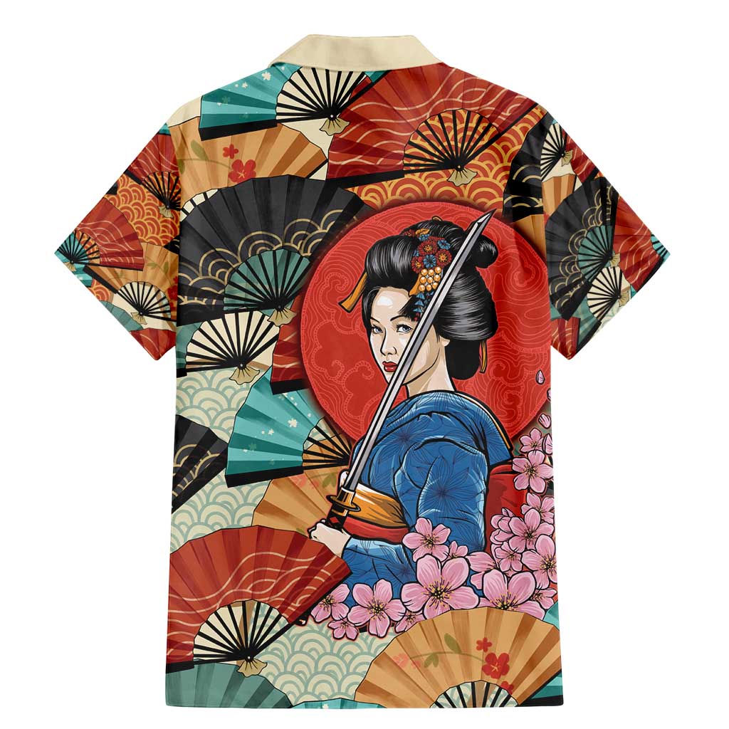 Japanese Geisha Katana Family Matching Mermaid Dress and Hawaiian Shirt Japan Sensu Seigaiha Pattern - Wonder Print Shop