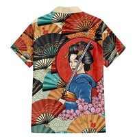 Japanese Geisha Katana Family Matching Mermaid Dress and Hawaiian Shirt Japan Sensu Seigaiha Pattern - Wonder Print Shop