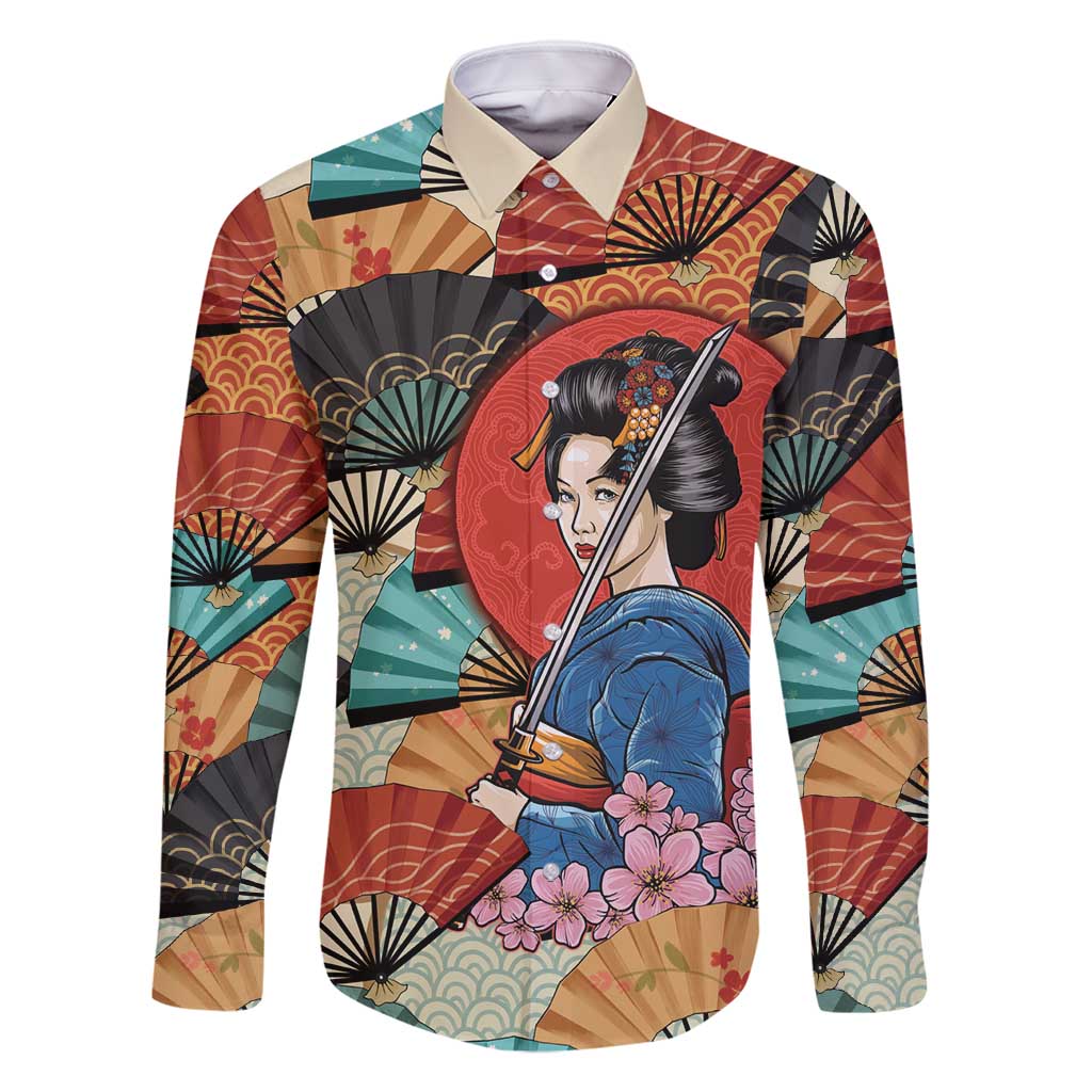 Japanese Geisha Katana Family Matching Mermaid Dress and Hawaiian Shirt Japan Sensu Seigaiha Pattern - Wonder Print Shop