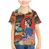 Japanese Geisha Katana Family Matching Mermaid Dress and Hawaiian Shirt Japan Sensu Seigaiha Pattern - Wonder Print Shop
