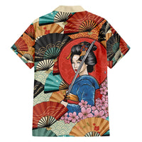 Japanese Geisha Katana Family Matching Off Shoulder Maxi Dress and Hawaiian Shirt Japan Sensu Seigaiha Pattern - undefined