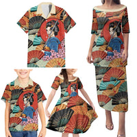 Japanese Geisha Katana Family Matching Puletasi and Hawaiian Shirt Japan Sensu Seigaiha Pattern - Wonder Print Shop