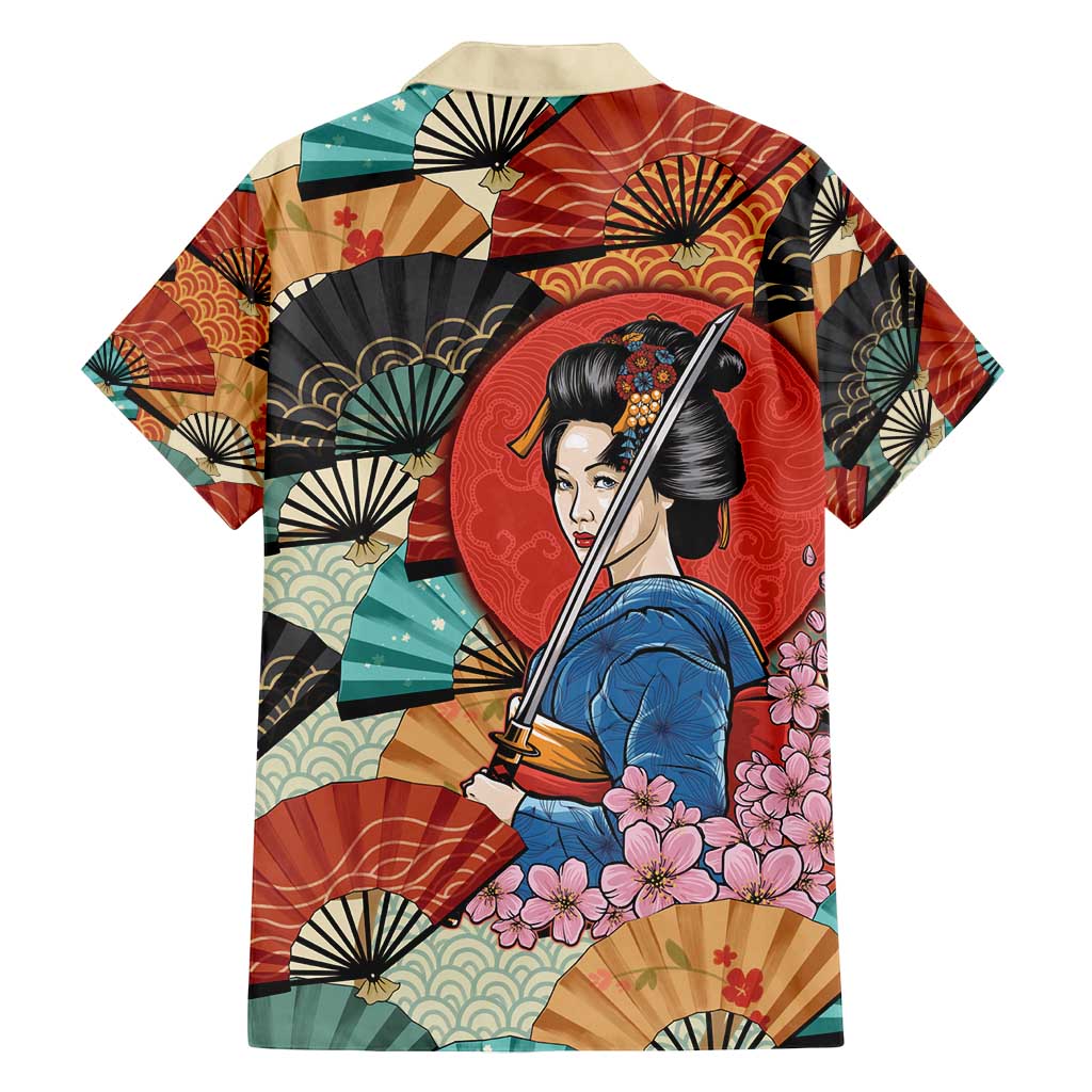 Japanese Geisha Katana Family Matching Puletasi and Hawaiian Shirt Japan Sensu Seigaiha Pattern - Wonder Print Shop