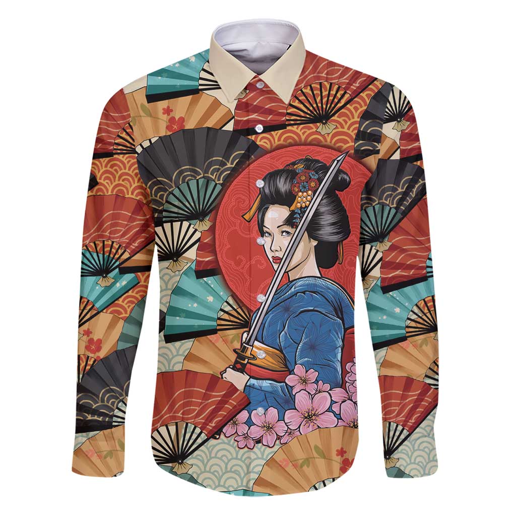 Japanese Geisha Katana Family Matching Puletasi and Hawaiian Shirt Japan Sensu Seigaiha Pattern - Wonder Print Shop