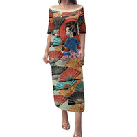 Japanese Geisha Katana Family Matching Puletasi and Hawaiian Shirt Japan Sensu Seigaiha Pattern - Wonder Print Shop