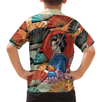 Japanese Geisha Katana Family Matching Short Sleeve Bodycon Dress and Hawaiian Shirt Japan Sensu Seigaiha Pattern - Wonder Print Shop