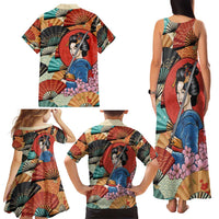 Japanese Geisha Katana Family Matching Tank Maxi Dress and Hawaiian Shirt Japan Sensu Seigaiha Pattern - Wonder Print Shop