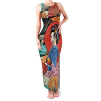 Japanese Geisha Katana Family Matching Tank Maxi Dress and Hawaiian Shirt Japan Sensu Seigaiha Pattern - Wonder Print Shop