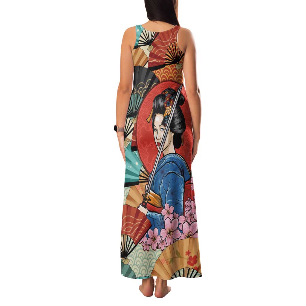Japanese Geisha Katana Family Matching Tank Maxi Dress and Hawaiian Shirt Japan Sensu Seigaiha Pattern - Wonder Print Shop