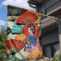 Japanese Geisha Katana Garden Flag Japan Sensu Seigaiha Pattern - Wonder Print Shop